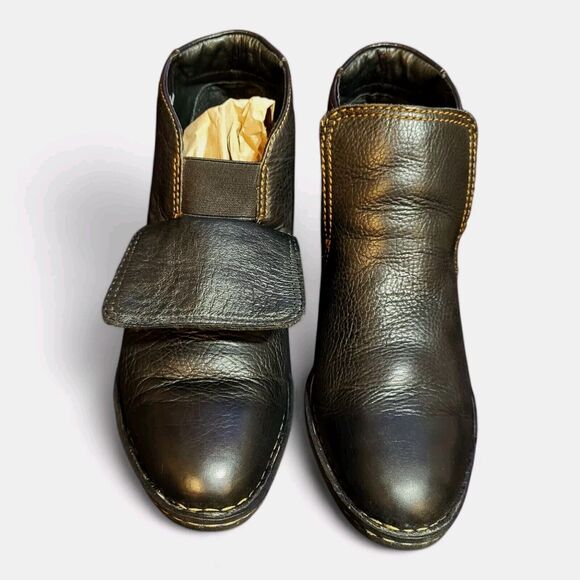 Børn Shoes - Born Western Ankle Boots Womens 8 Dark Brown-Yellow Stitch Cowgirl Thick Leather